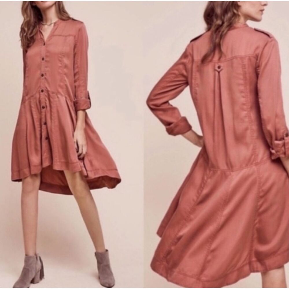 Holding Horses Anthropologie Shirt Dress Size 8 Mauve Lyocell Button Front - Picture 3 of 8